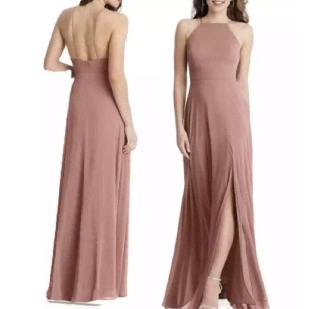 Lovely Lela Size 12R Desert Rose Sleeveless High Neck Chiffon Gown Formal